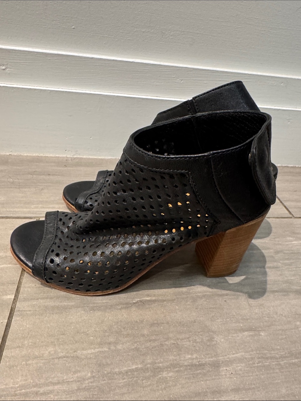Steve Madden Black Perforated Open-Toe Ankle Cuff Heels